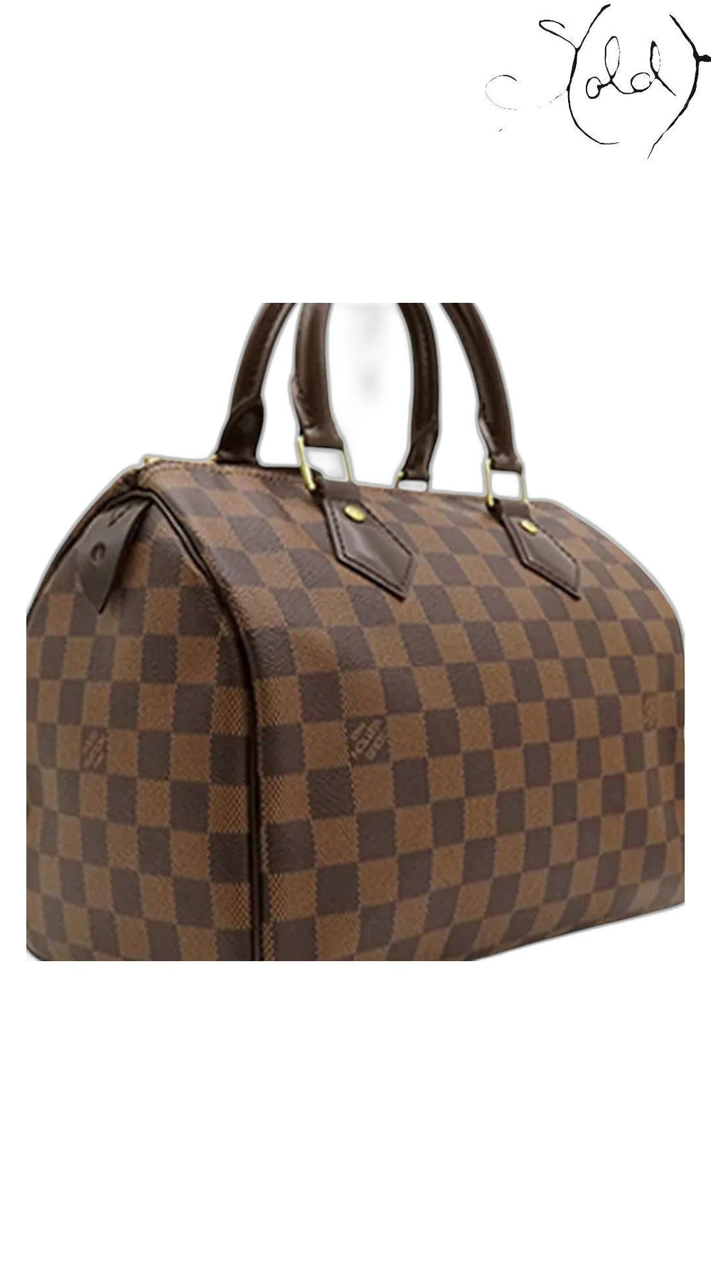 Sold Attire Louis Vuitton Speedy 25 handbag in brown Damier Ebene coated canvas with leather trim and brass hardware