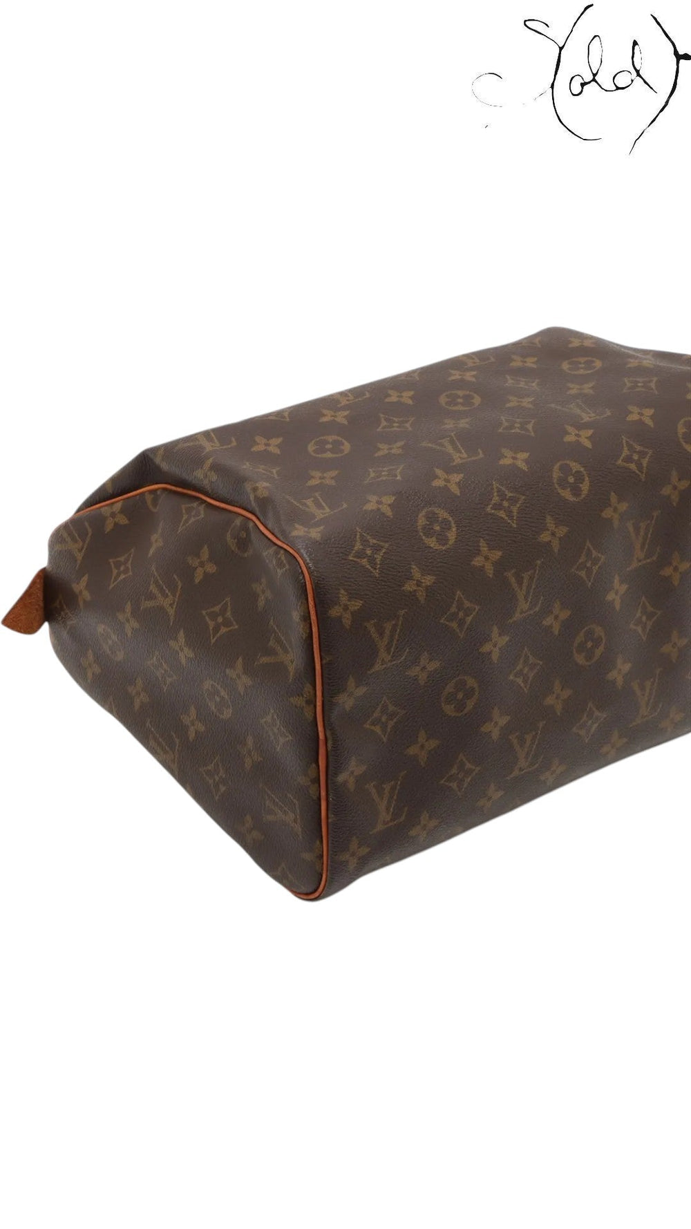 Sold Attire Louis Vuitton Speedy 30 Monogram canvas bag with Vachetta leather trim and brass hardware. Circa 2000.