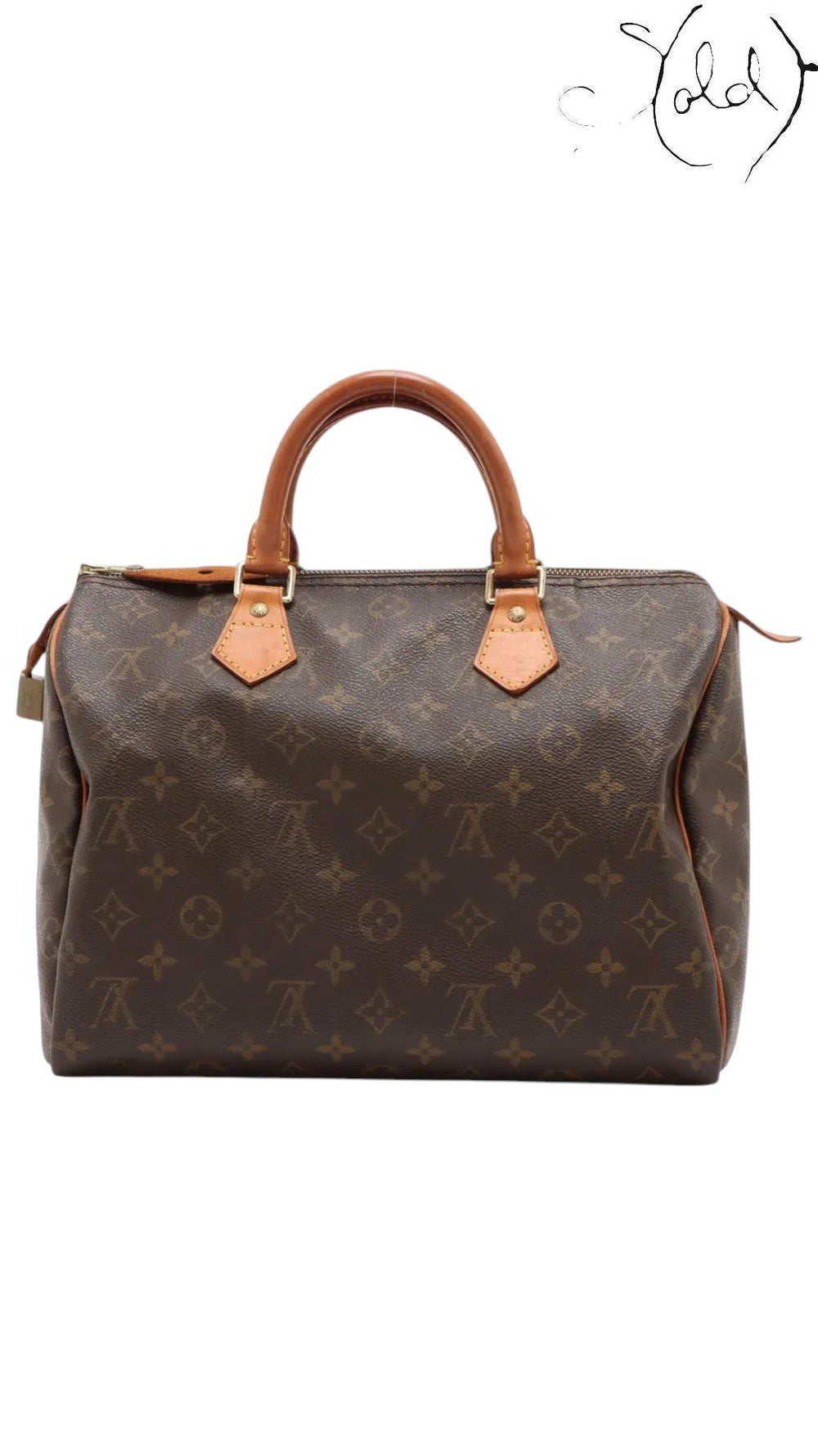 Sold Attire Louis Vuitton Speedy 30 Monogram canvas handbag with Vachetta leather trim and handles, circa 2000.