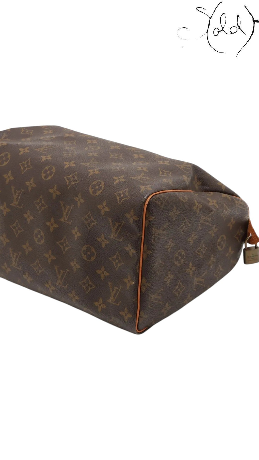 Sold Attire Louis Vuitton Speedy 30 Monogram canvas bag with Vachetta leather trim and brass hardware, circa 2000.