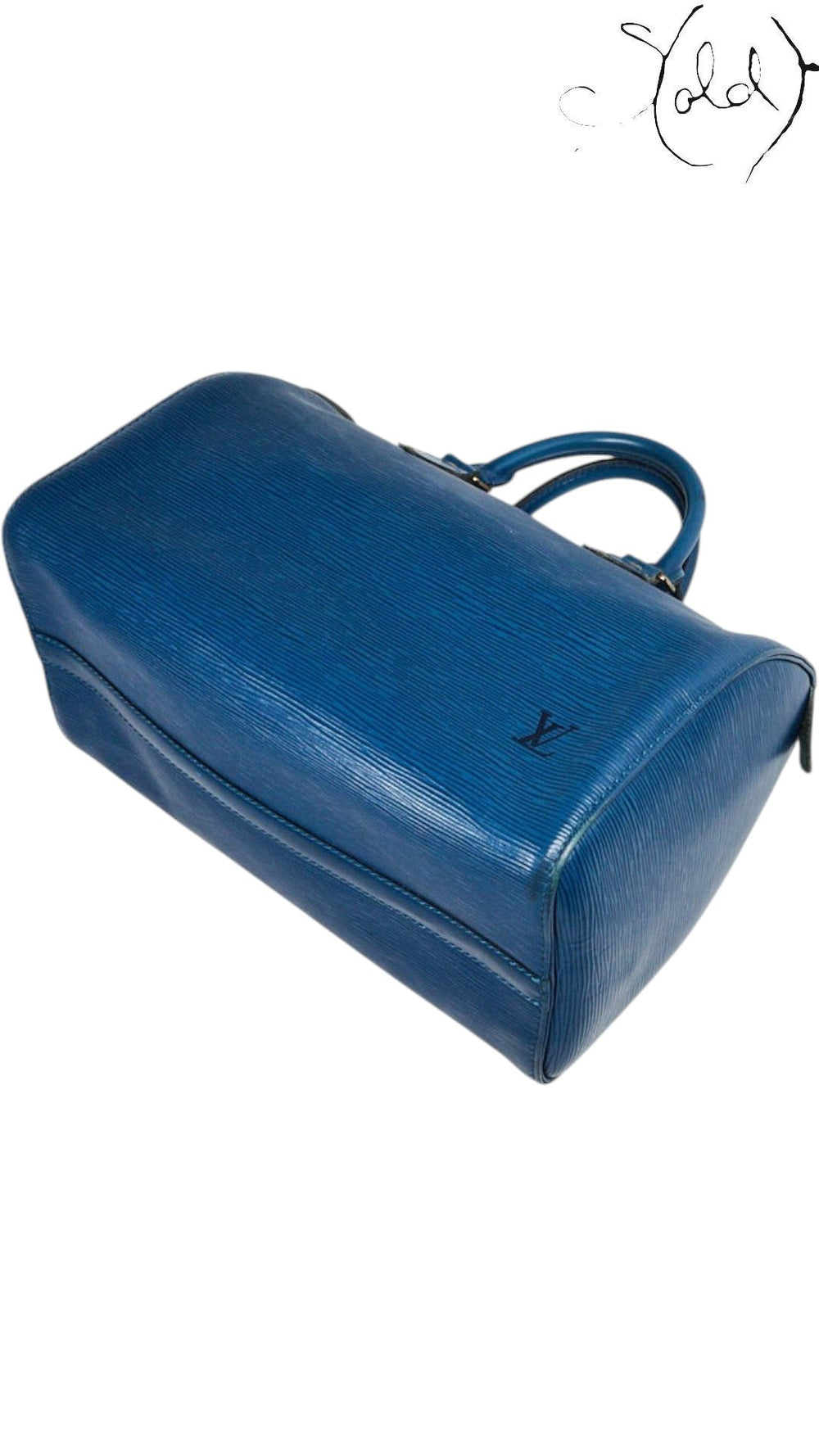 Sold Attire vintage Louis Vuitton Speedy 30 bag in Toledo blue Epi leather with gold-tone hardware and structured grain