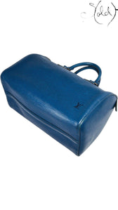 Sold Attire vintage Louis Vuitton Speedy 30 bag in Toledo blue Epi leather with gold-tone hardware and structured grain