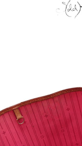 Sold Attire Louis Vuitton Stephen Sprouse Roses Neverfull MM interior with pink lining and leather trim.
