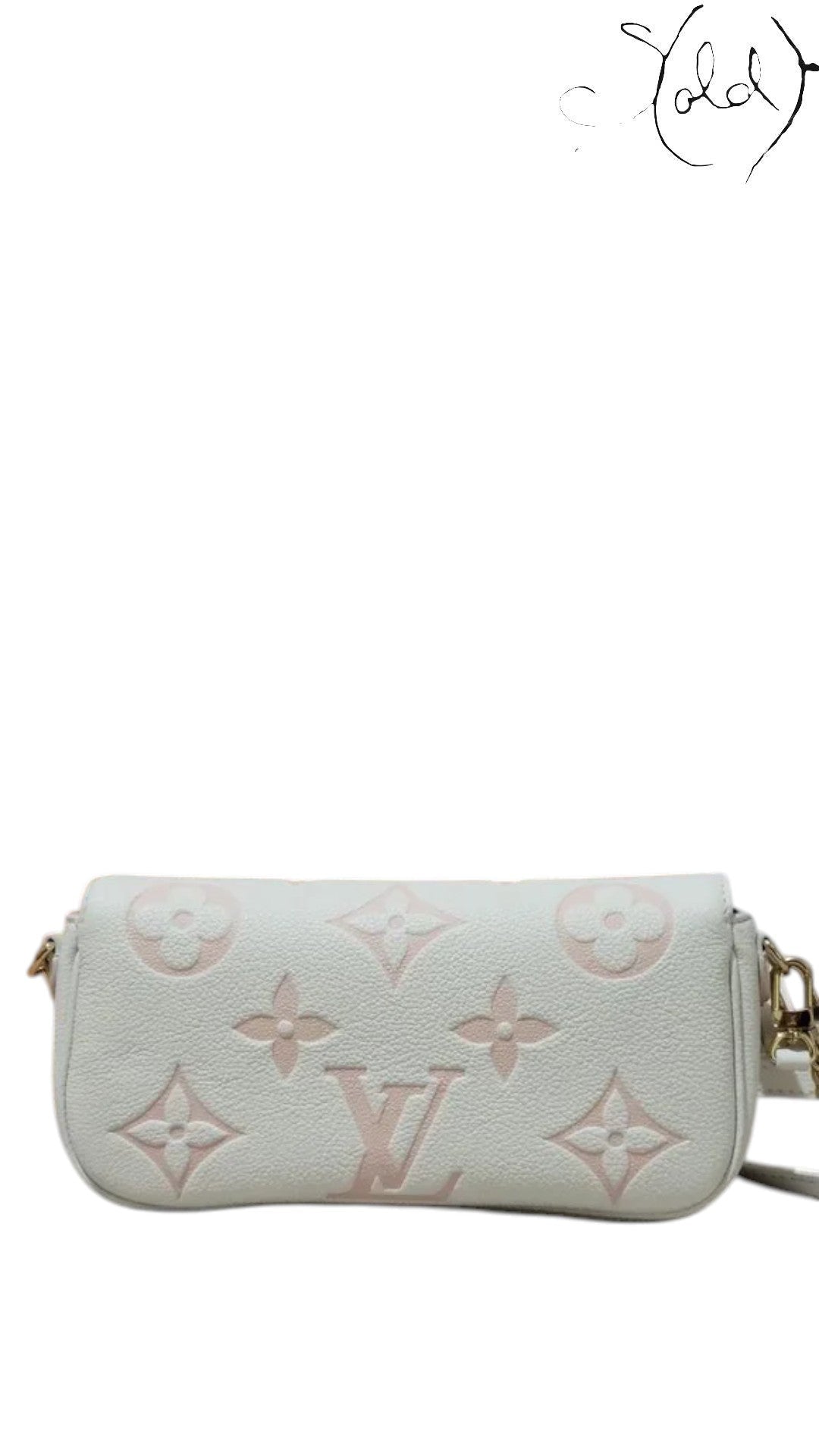 Sold Attire Louis Vuitton Wallet on Chain Ivy bicolor rose monogram empreinte calfskin with gold-tone hardware.