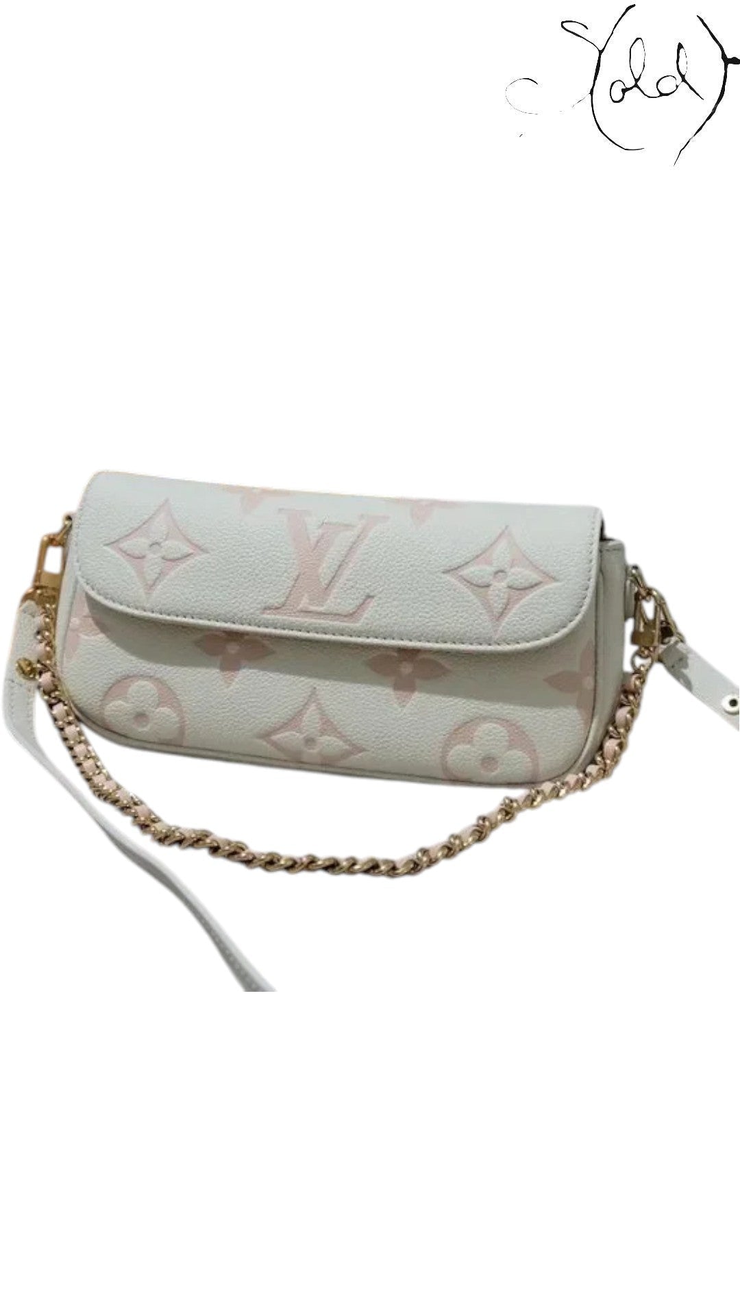 Sold Attire Louis Vuitton Wallet on Chain Ivy bicolor rose monogram empreinte calfskin with gold chain strap.