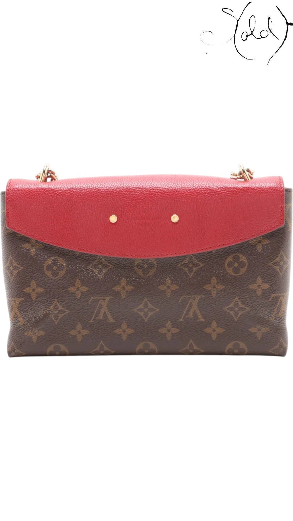 Louis Vuitton Monogram Saint-Placide Crossbody Bag Red Interior Complete Set, Back view | Sold Attire