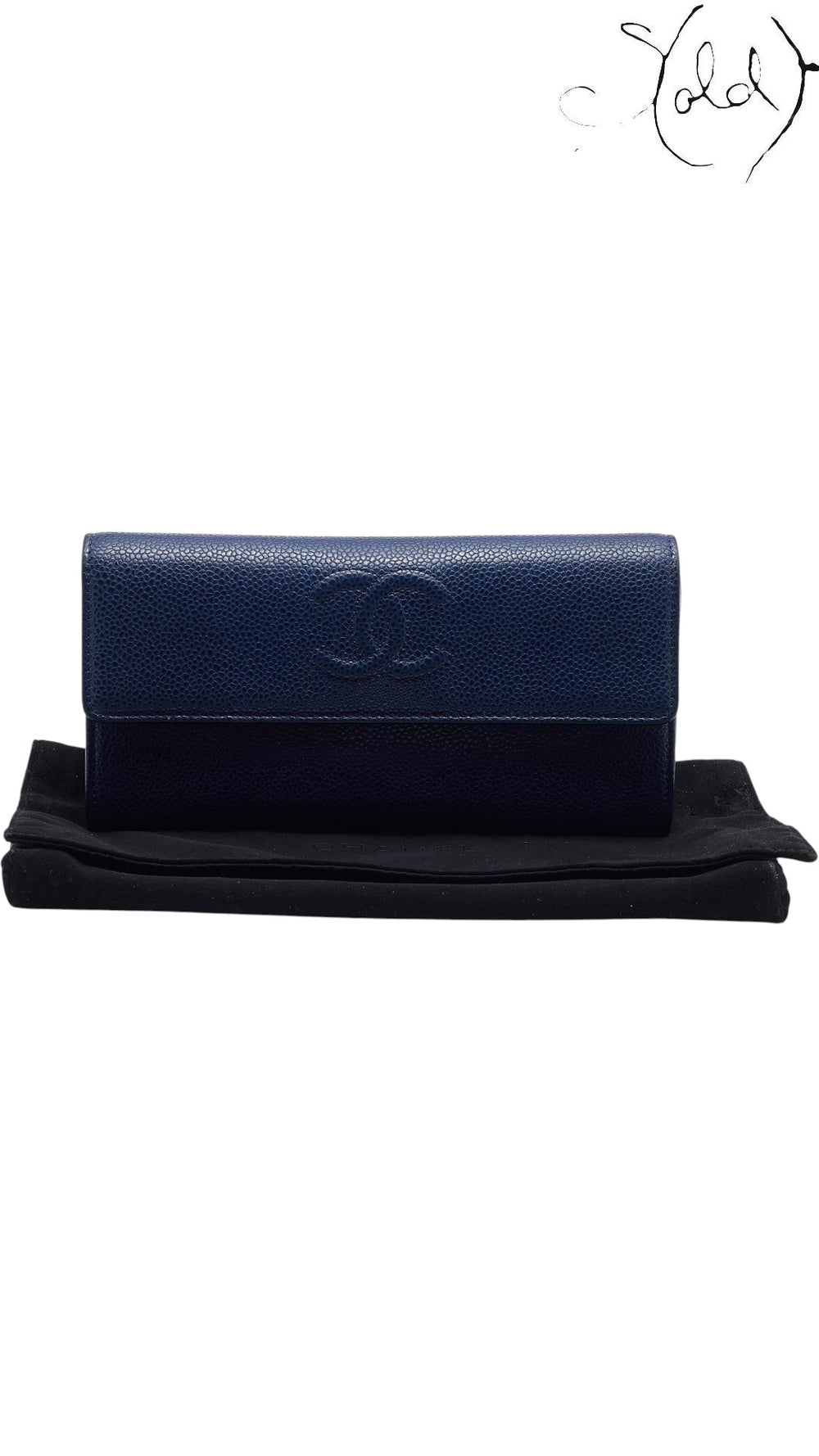 Chanel Blue Caviar CC Flap Wallet open interior