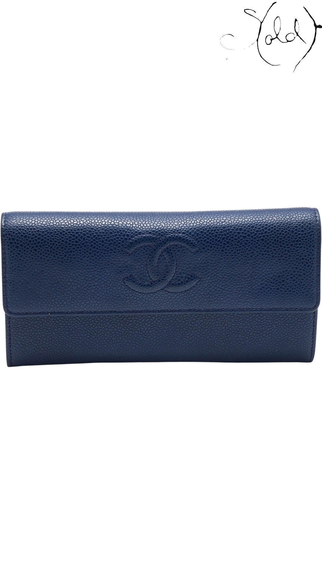 Chanel Blue Caviar CC Flap Wallet front view