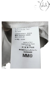 Sold Attire MM6 Maison Margiela gray and white striped wide-leg cotton pants, made in Italy. Features a concealed zip fly and belt loops.