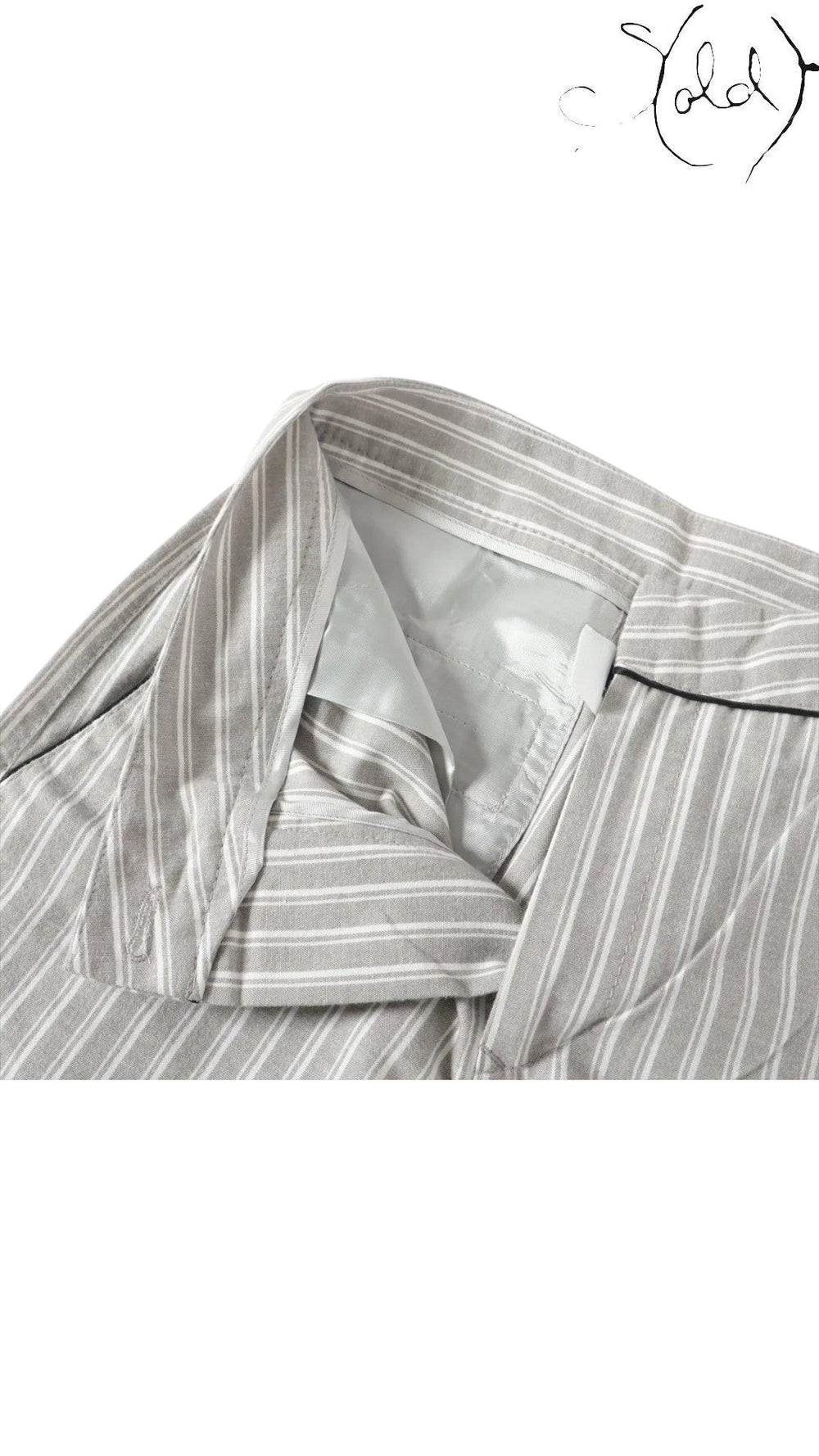 Sold Attire MM6 Maison Margiela gray and white striped wide-leg cotton pants with a concealed zip fly and belt loops.