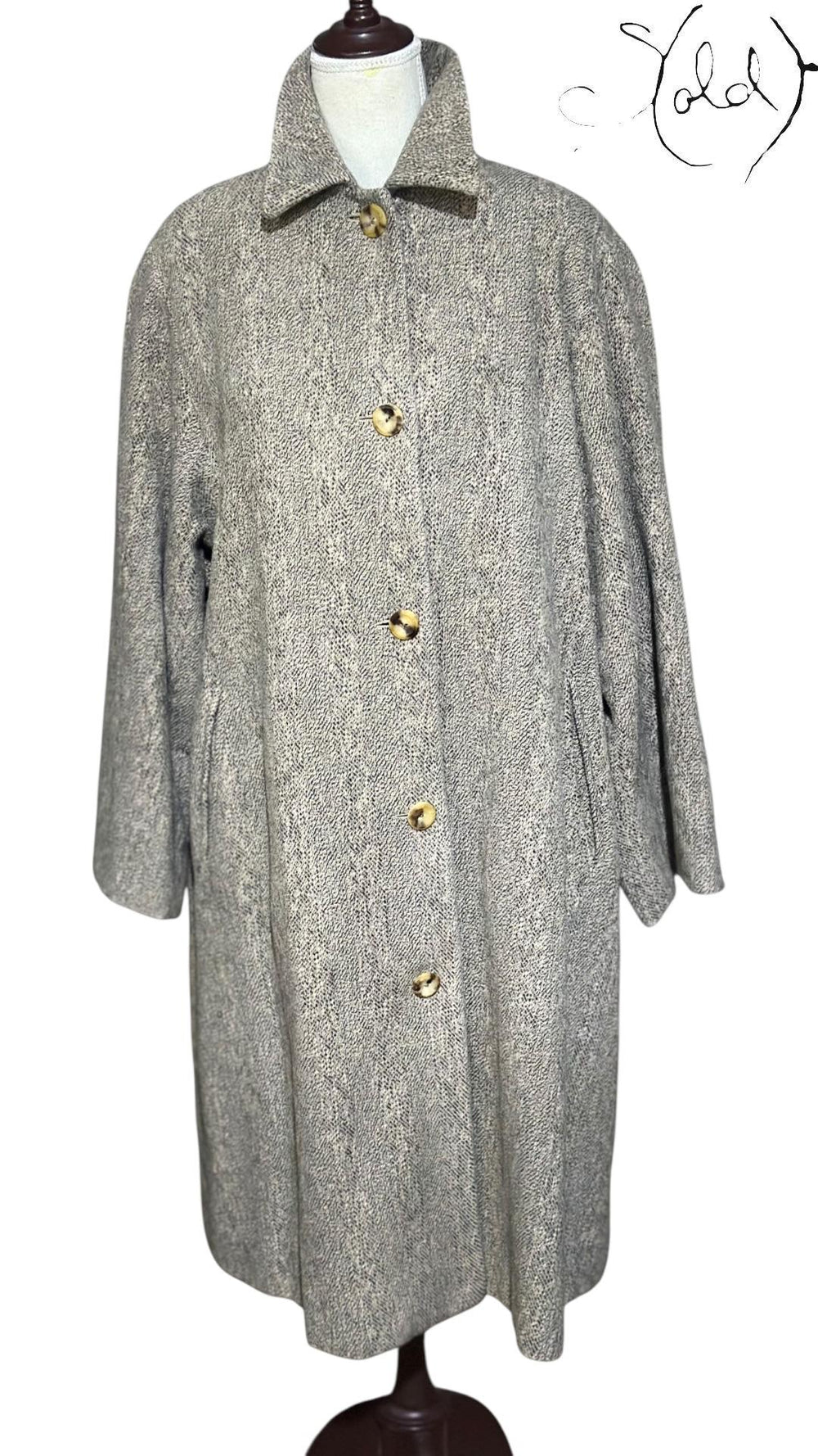 Max Mara Angora Wool Herringbone Coat Grey 2010s Size 40-44, Base view | Sold Attire