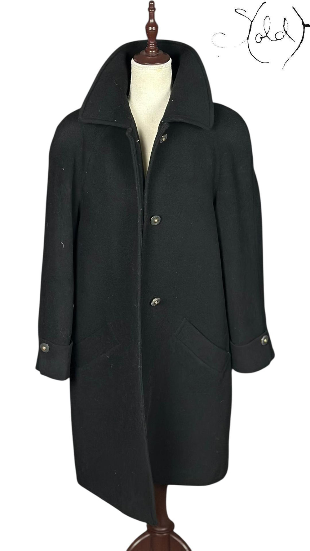 Max Mara Lana Wool Shawl Collar Overcoat Black, Interior view | Sold Attire