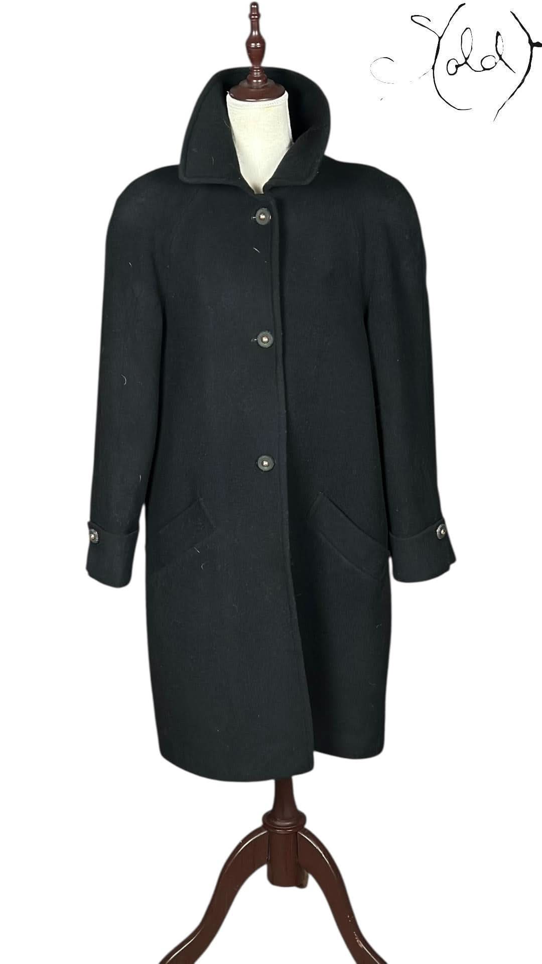 MaxMara Coat variant_title Max Mara Lana Wool Shawl Collar Overcoat Black | Sold Attire