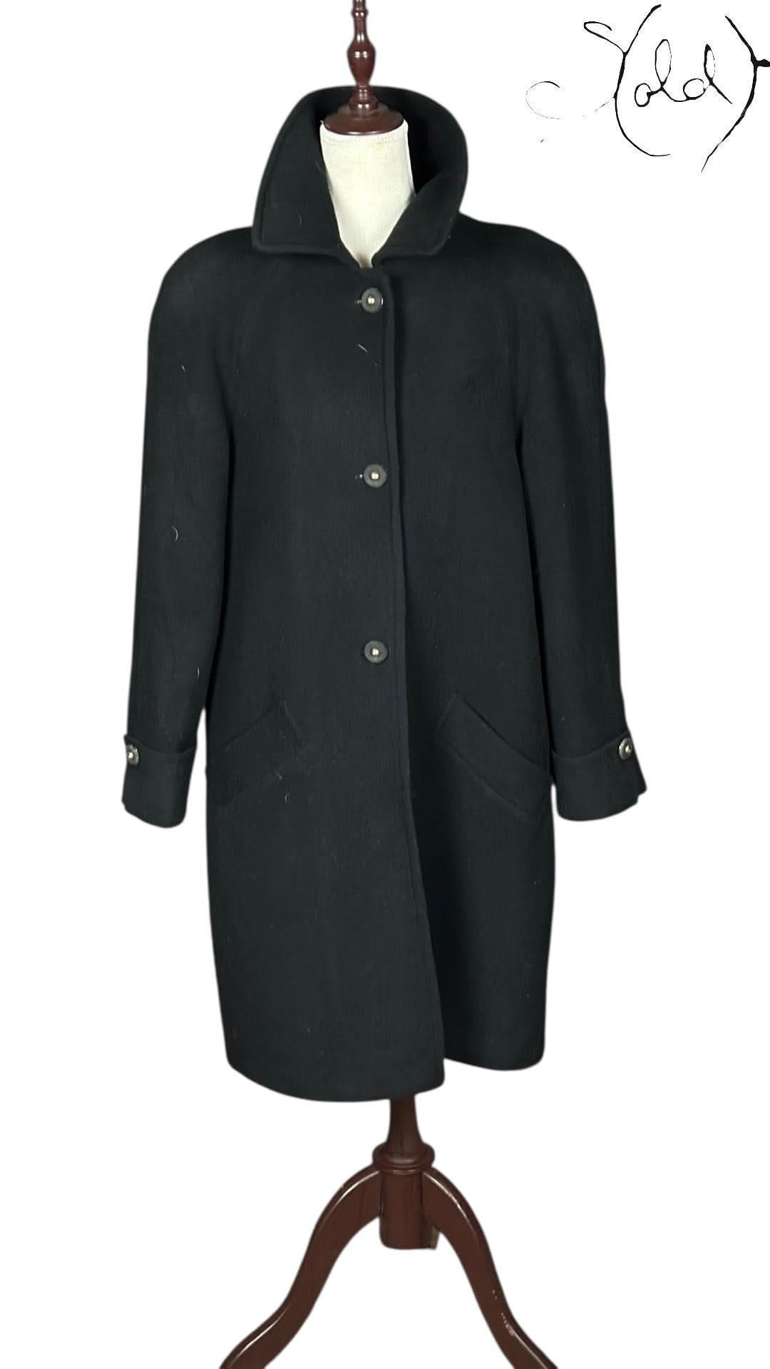 MaxMara Coat variant_title Max Mara Lana Wool Shawl Collar Overcoat Black | Sold Attire