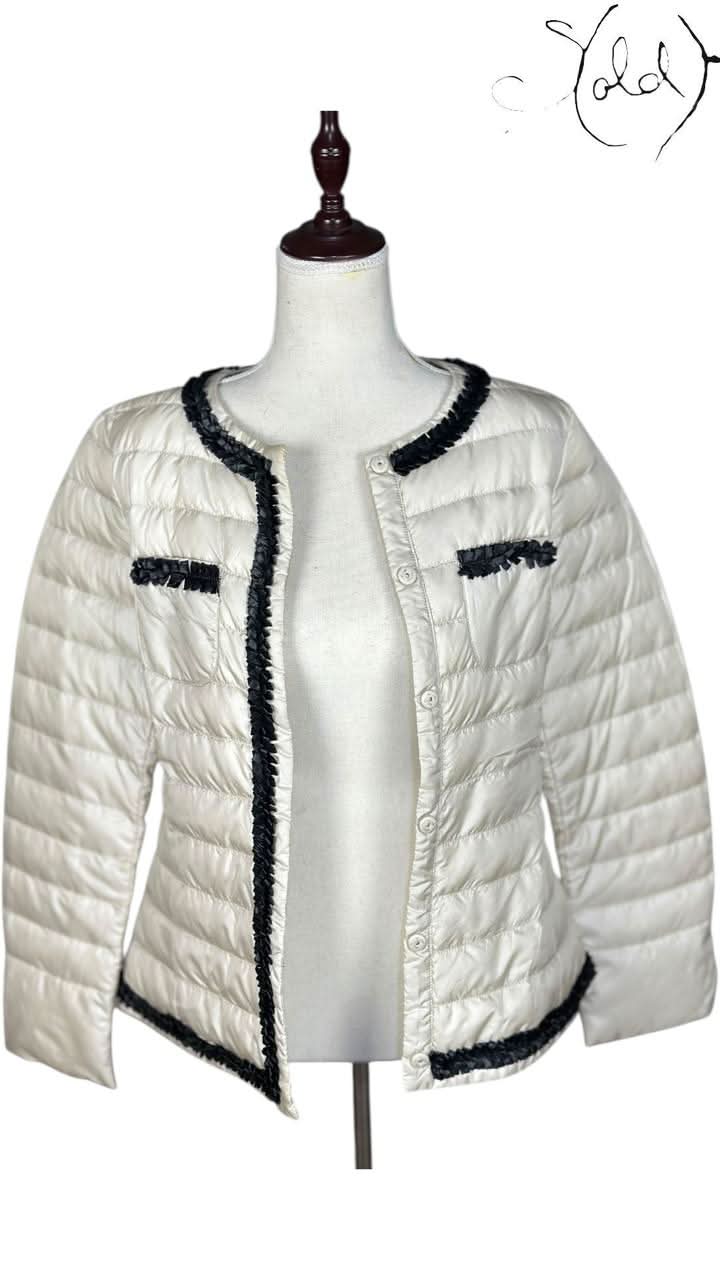 Max Mara Quilted Jacket variant_title Max Mara Weekend Quilted Jacket Cream Black Trim 2000s | Sold Attire
