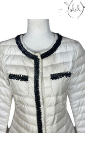 Max Mara Weekend Quilted Jacket Cream Black Trim 2000s, Back view | Sold Attire