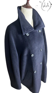 Max Mara Wool Double-Breasted Coat Navy Blue 2010s Size 44, Interior view | Sold Attire