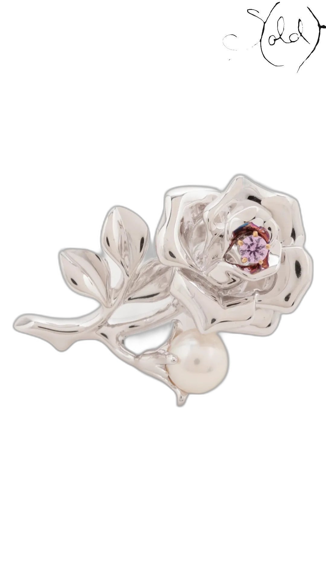 MIKIMOTO rose pearl and pink sapphire brooch, front view