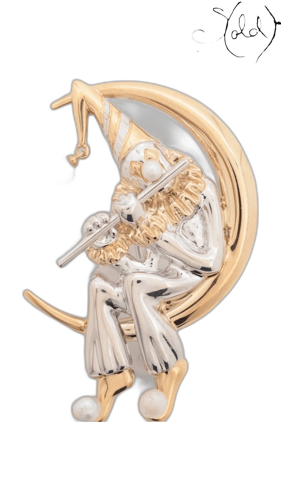 MIKIMOTO moon clown pearl brooch, front view