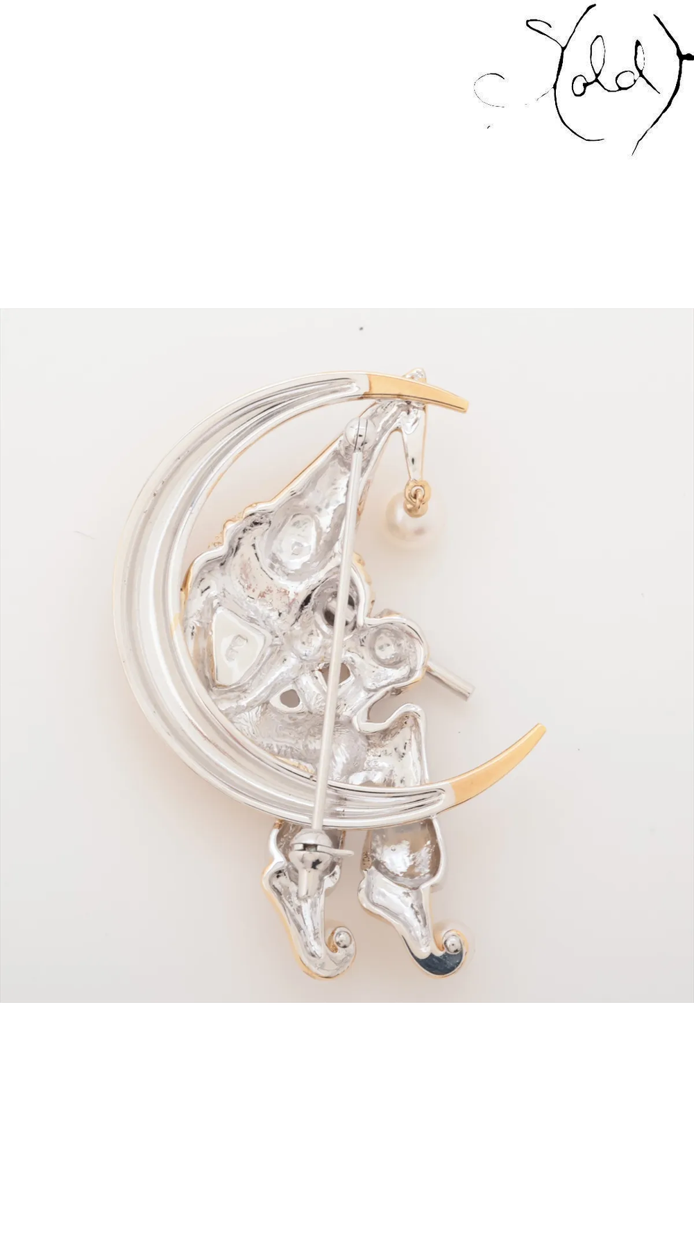 MIKIMOTO moon clown pearl brooch, reverse and pin view