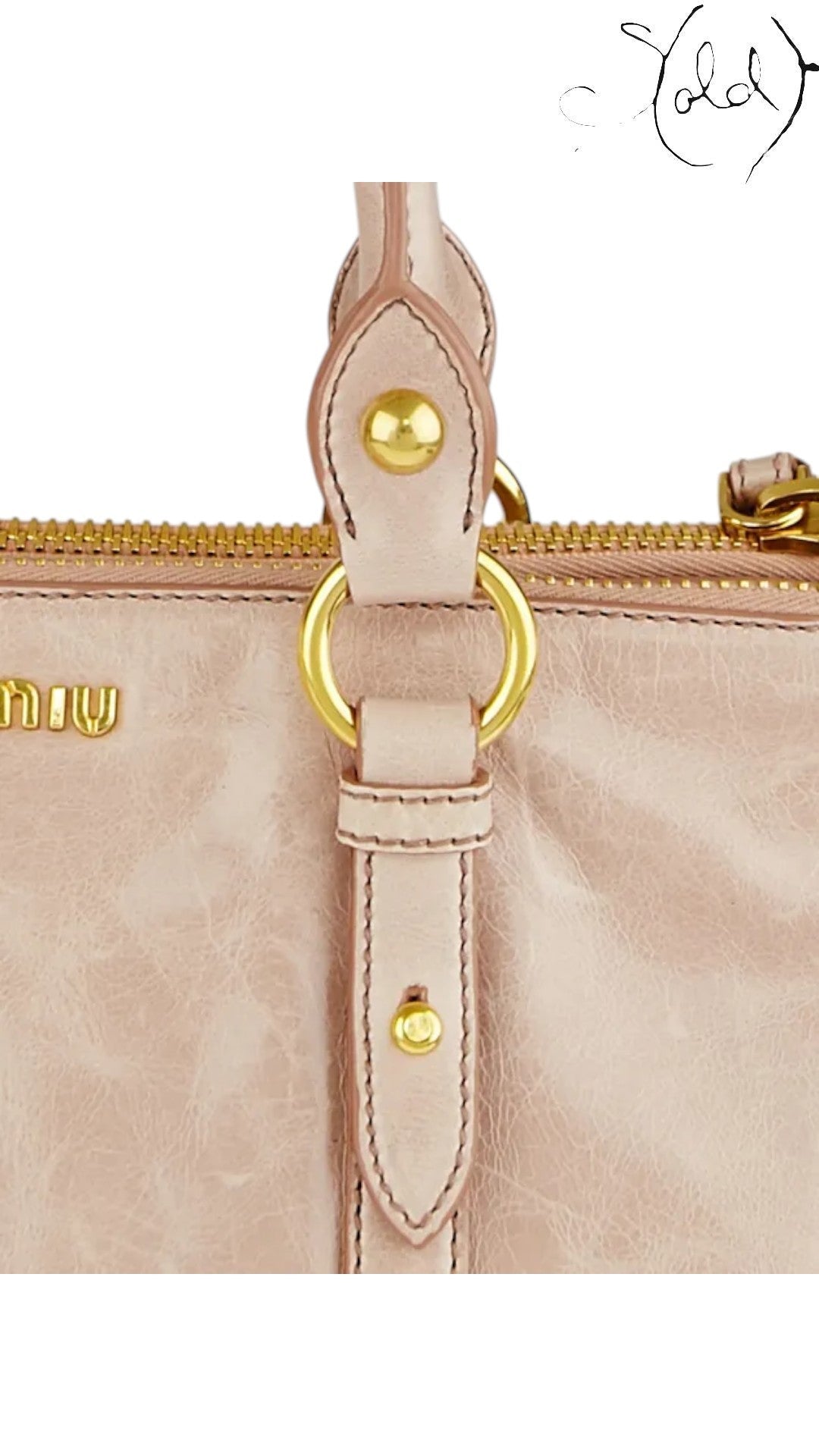 Sold Attire Miu Miu Vitello Lux Bow Bag in Fumo grey distressed leather with gold-tone hardware and tonal bow details.