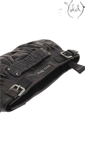 Miu Miu Dark Grey Gathered Leather Clutch, Detail view | Sold Attire