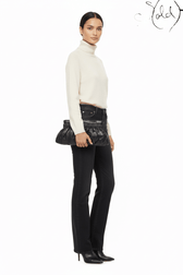 Miu Miu Dark Grey Gathered Leather Clutch, Close-up | Sold Attire
