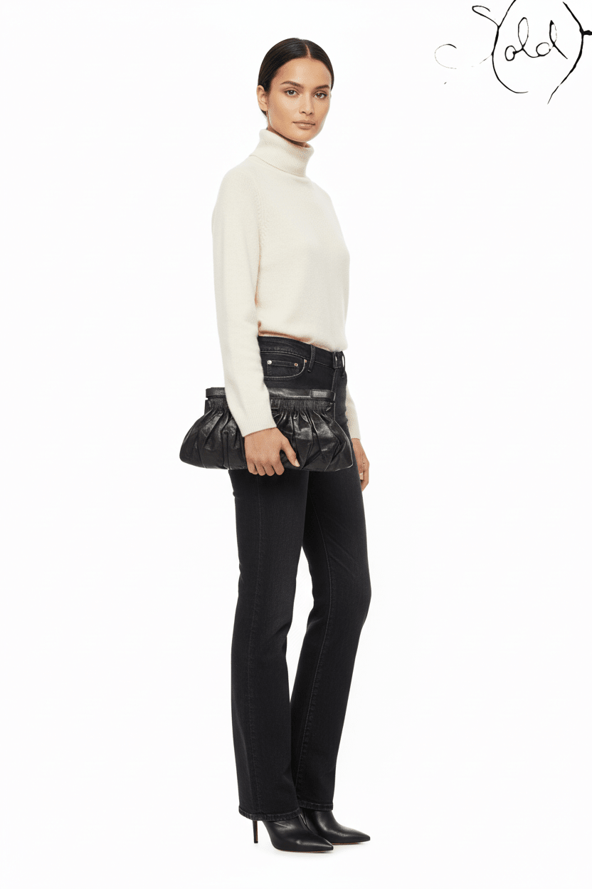Miu Miu Dark Grey Gathered Leather Clutch, Close-up | Sold Attire