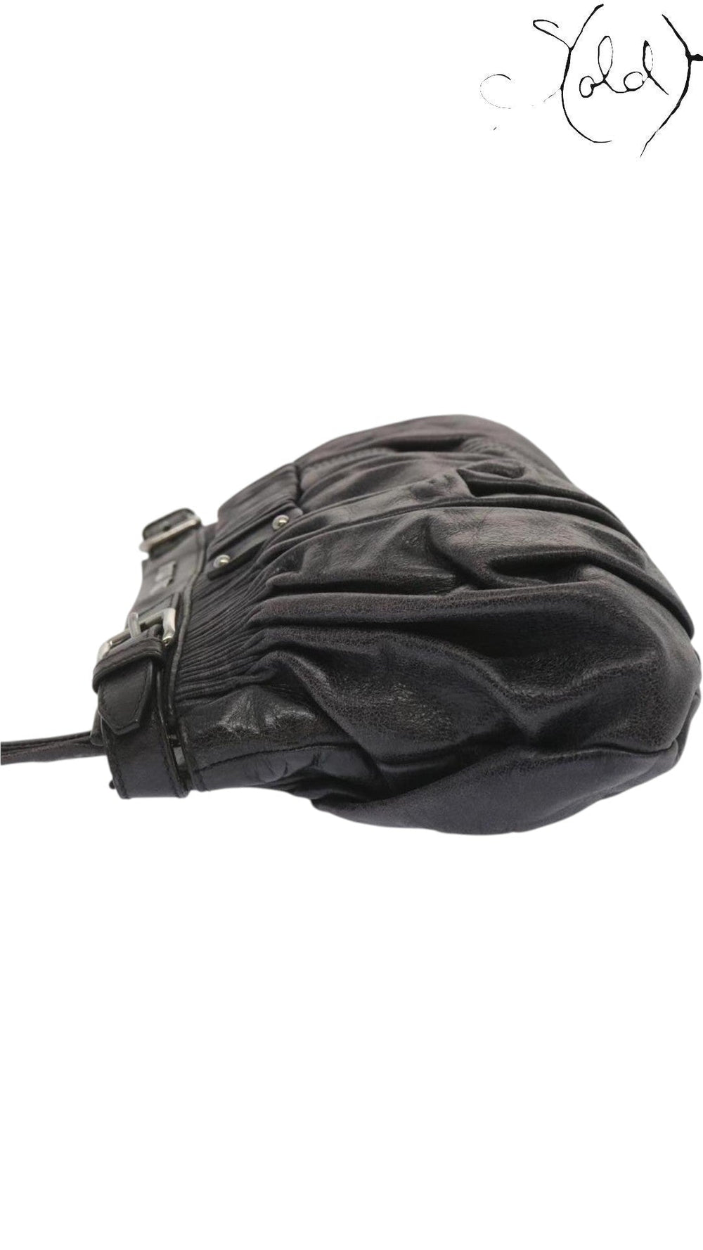 Miu Miu Dark Grey Gathered Leather Clutch, Interior view | Sold Attire