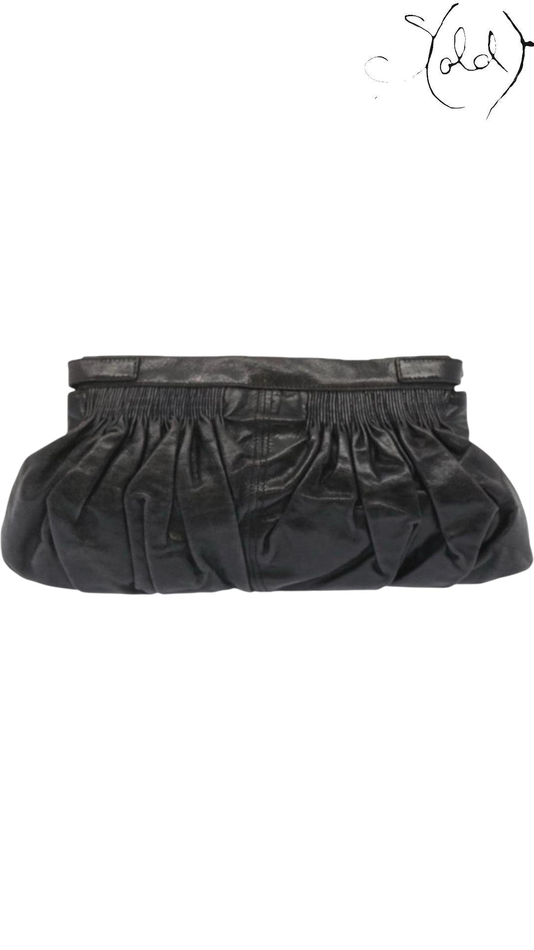 Miu Miu Clutch Bags Miu Miu Dark Grey Gathered Leather Clutch| Sold Attire