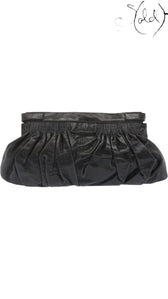 Miu Miu Dark Grey Gathered Leather Clutch, Authenticated Pre-Owned | Sold Attire