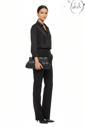 Miu Miu Dark Grey Gathered Leather Clutch, Side view | Sold Attire