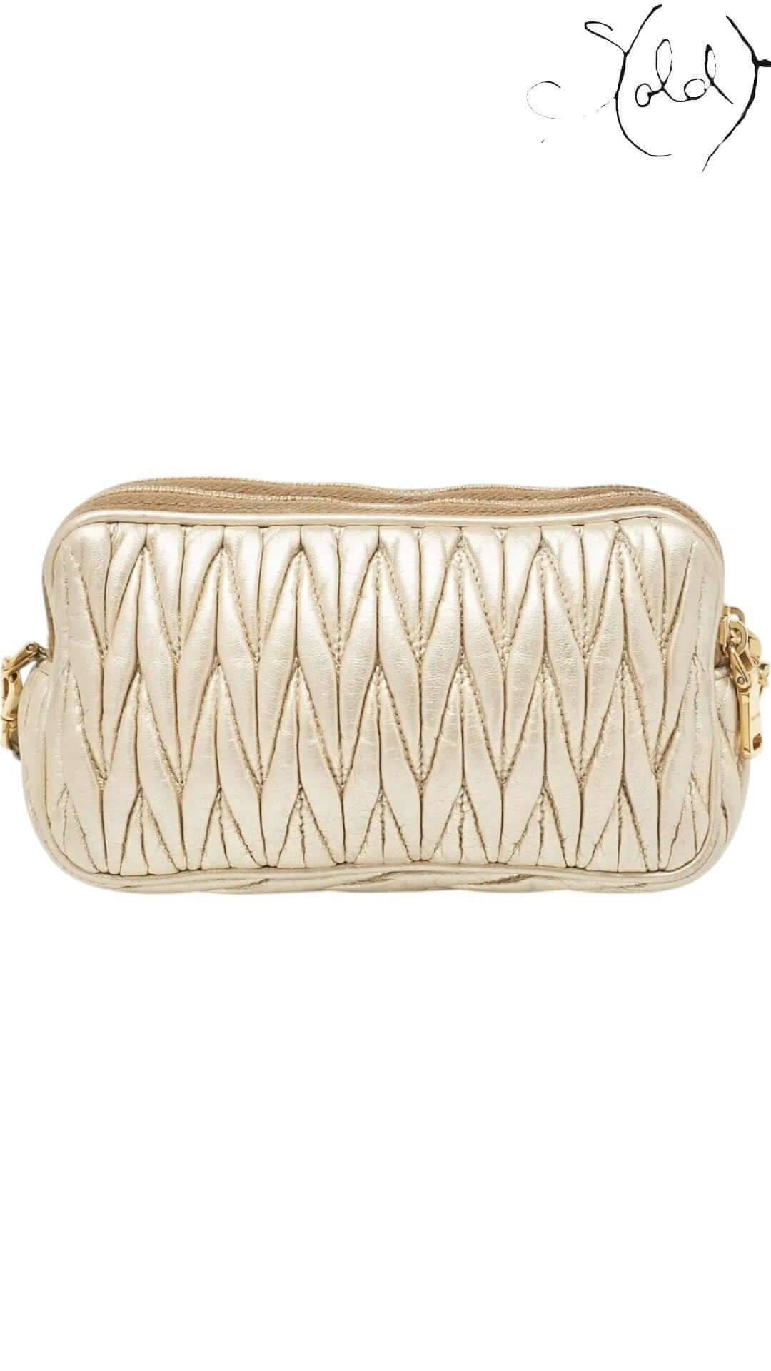 Miu Miu Frame Bag – Gold Gathered Leather | Sold Attire - Sold Attire