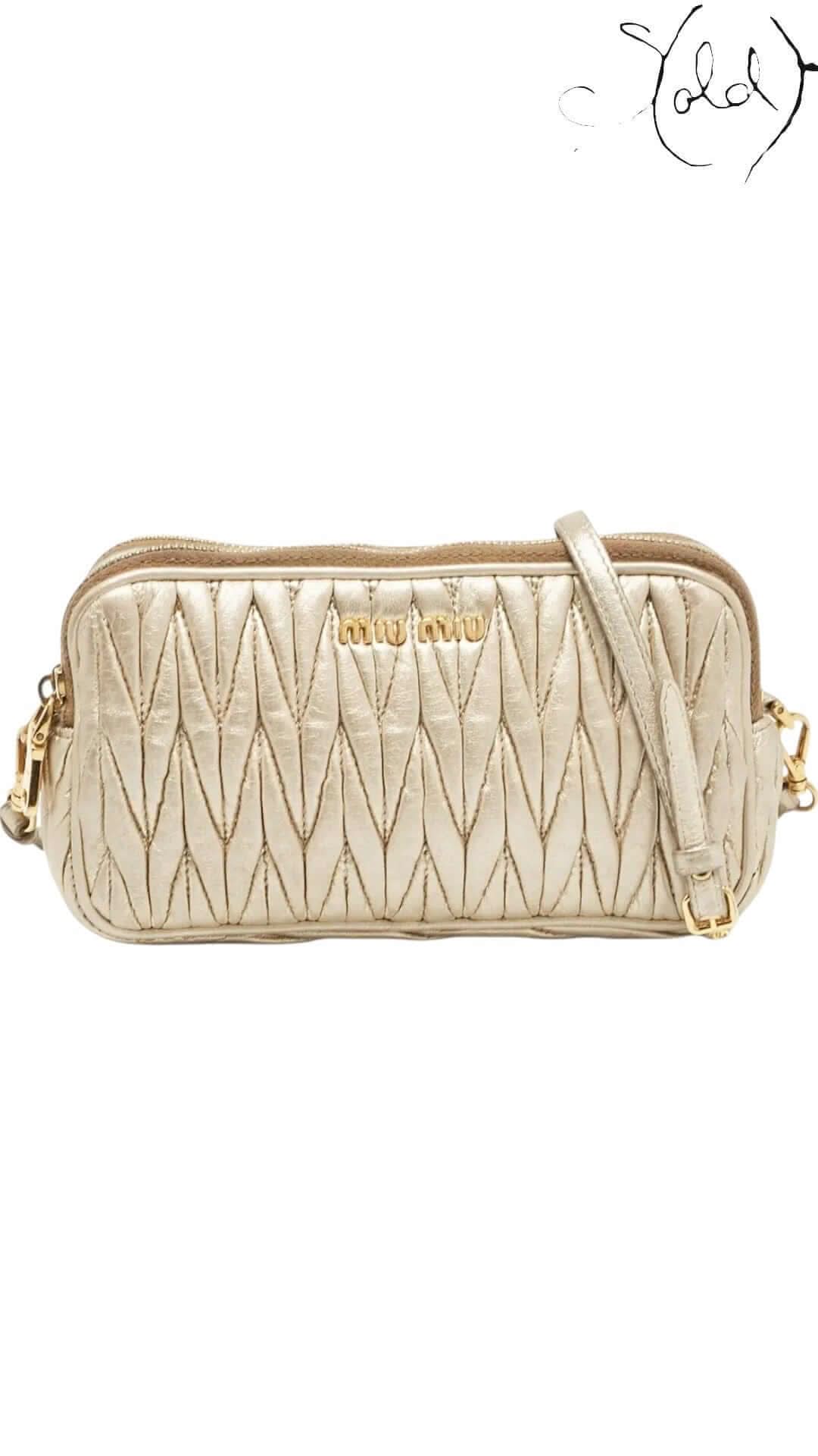 Miu Miu Frame Bag – Gold Gathered Leather | Sold Attire - Sold Attire