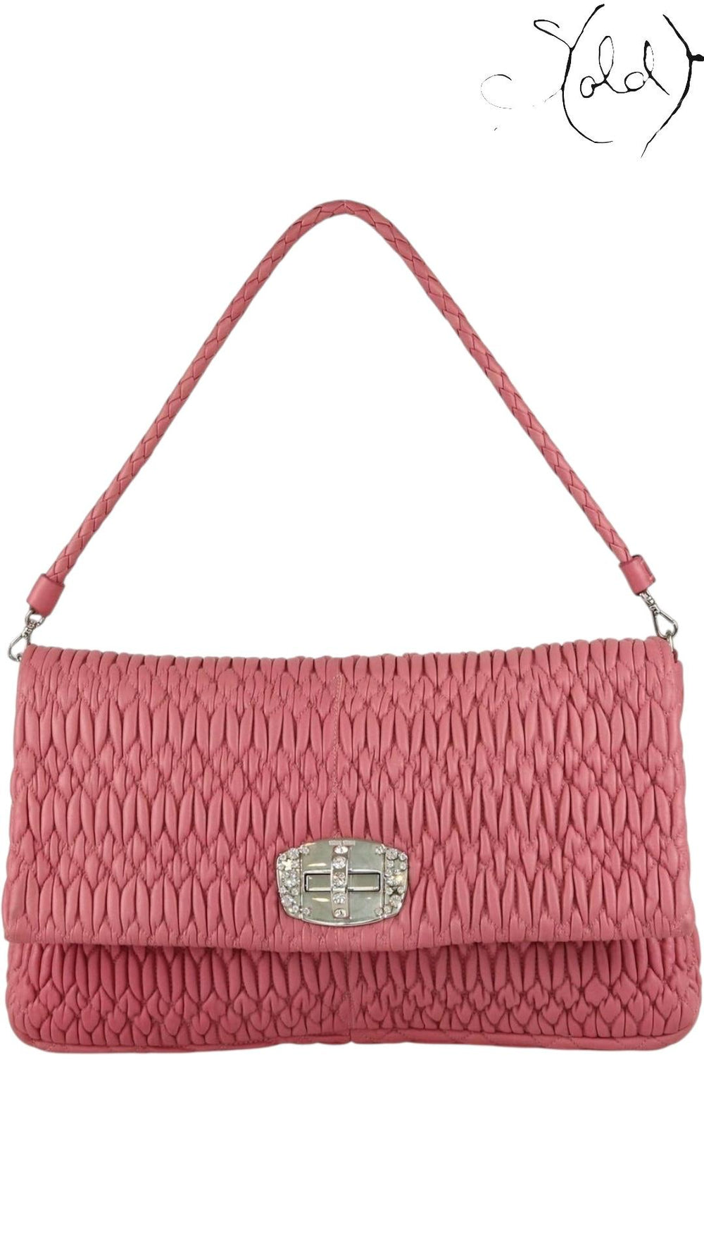 Miu Miu Pink Matelassé Crystal Shoulder Bag, Interior view | Sold Attire