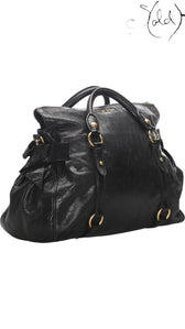 MIU MIU Vitello Lux Bow Bag – Black Calfskin, Back view | Sold Attire