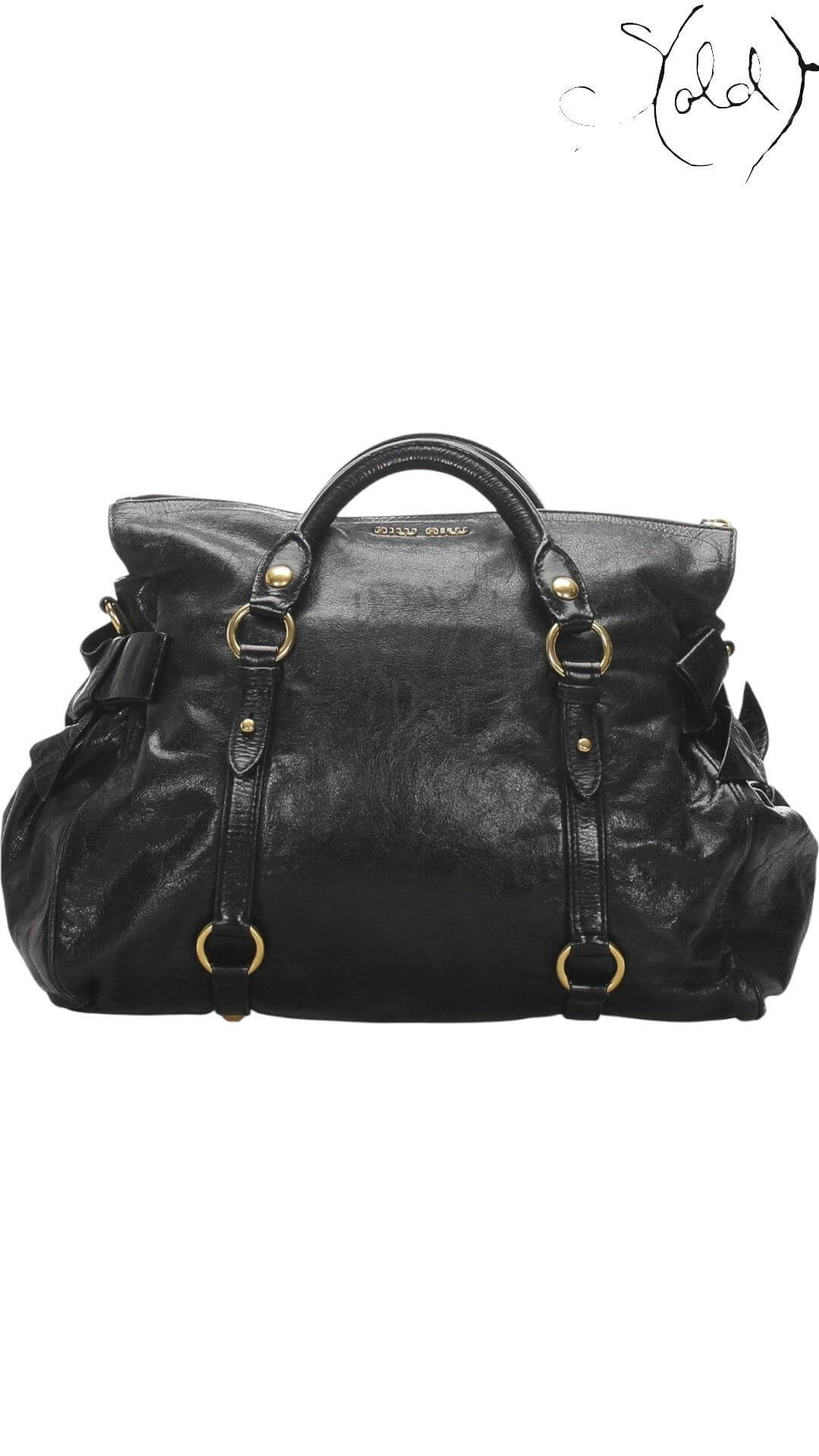 MIU MIU Vitello Lux Bow Bag – Black Calfskin | Sold Attire