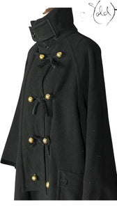 Moschino Cheap and Chic Black Cashmere Toggle Coat 1990s Size 44, Hardware detail | Sold Attire