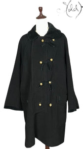Moschino Cheap and Chic Black Cashmere Toggle Coat 1990s Size 44, Back view | Sold Attire