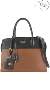 Prada Esplanade Two-Tone Saffiano Handbag 1BA047 Black & Brown 2017, Authenticated Pre-Owned | Sold Attire