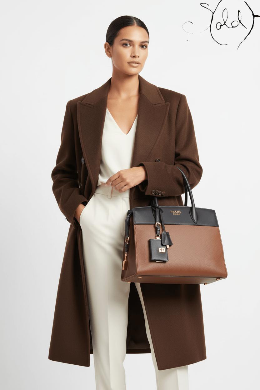 Prada Esplanade Two-Tone Saffiano Handbag 1BA047 Black & Brown 2017, Strap detail | Sold Attire
