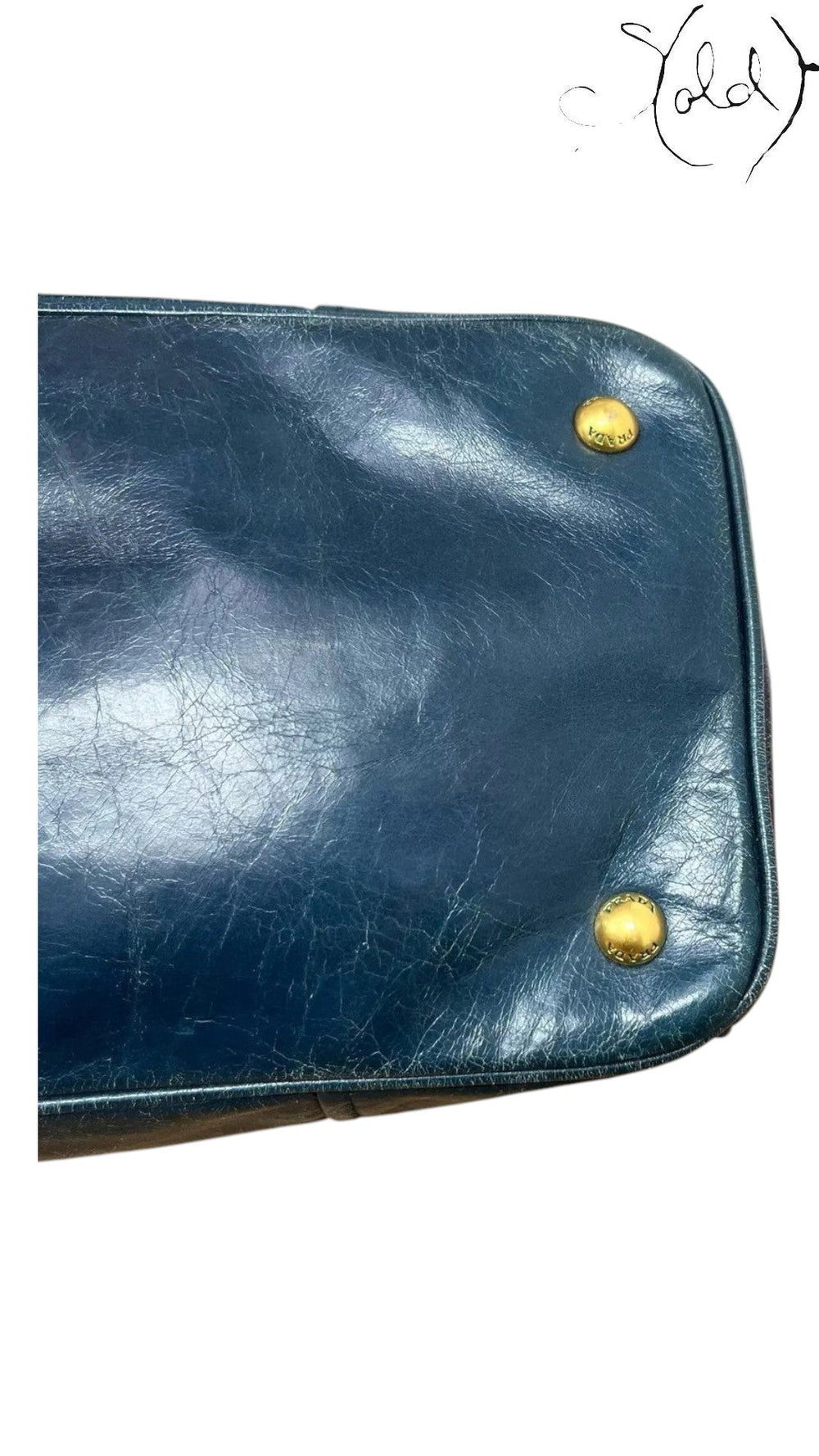 Prada Galleria blue leather crossbody bag side view