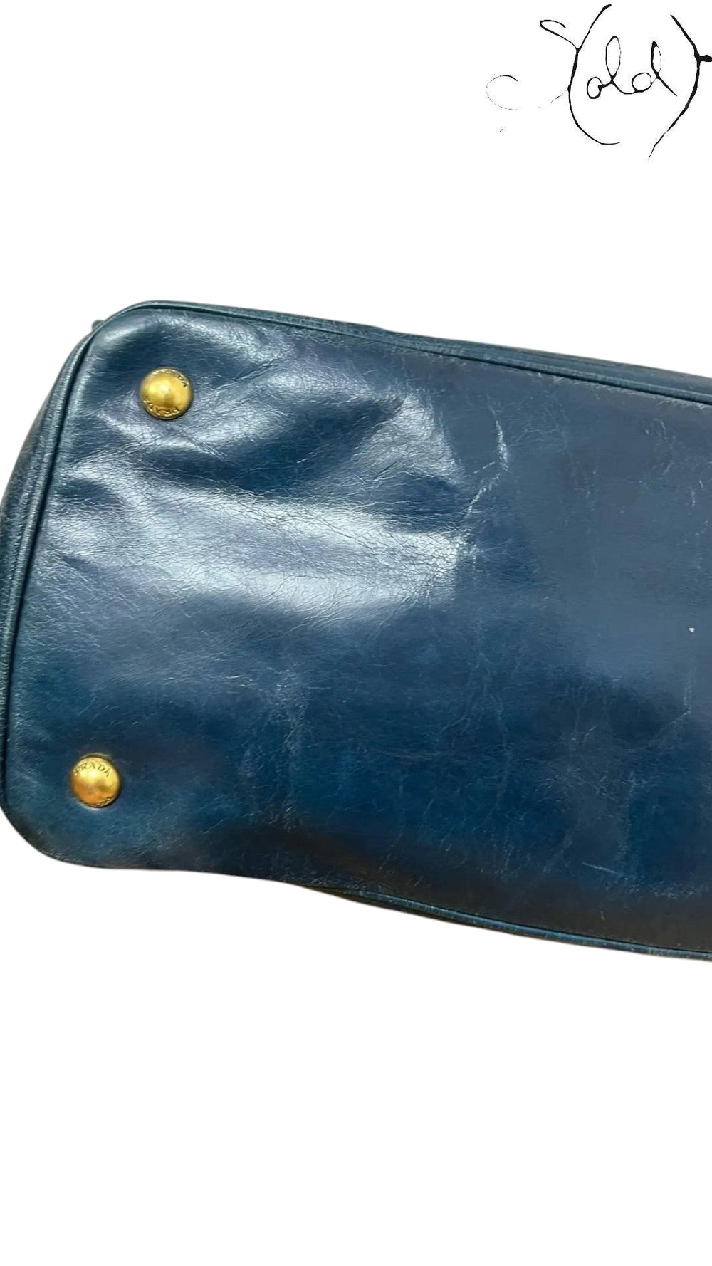 Prada Galleria blue leather crossbody bag angled view