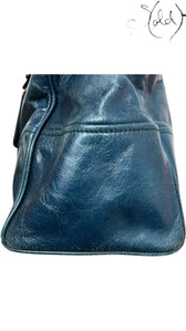 Prada Galleria blue leather crossbody bag interior detail