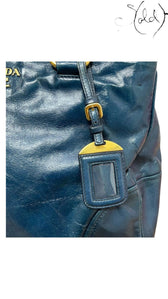 Prada Galleria blue leather crossbody bag hardware detail