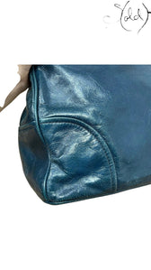 Prada Galleria blue leather crossbody bag handle detail