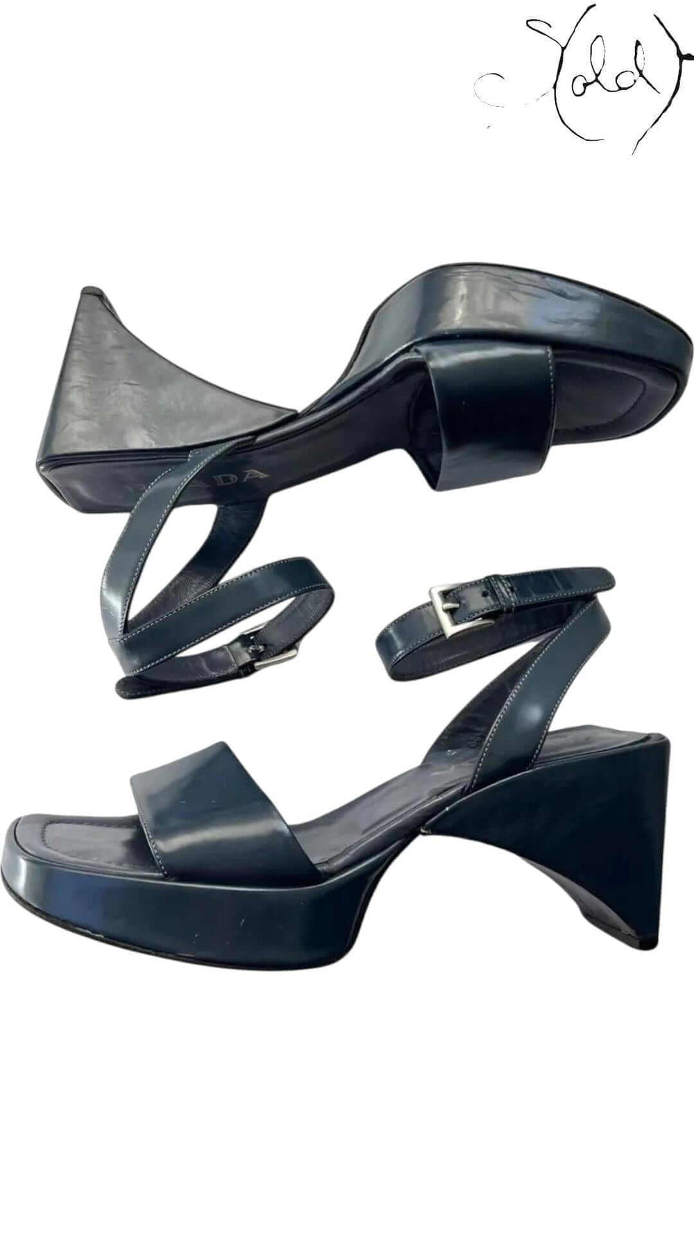 PRADA Black Patent Platform Sandals – Riviera Curve Edition, Detail view | Sold Attire