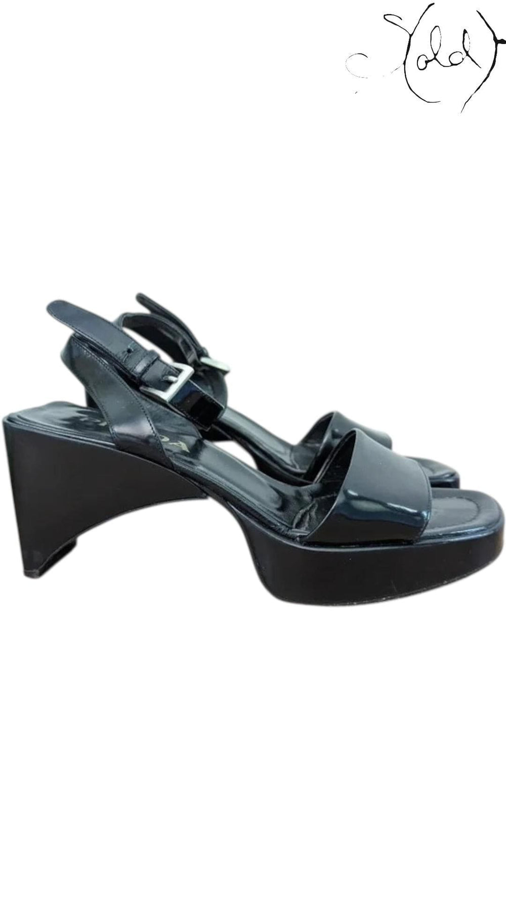 PRADA Black Patent Platform Sandals – Riviera Curve Edition, Side view | Sold Attire