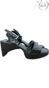 PRADA Black Patent Platform Sandals – Riviera Curve Edition, Side view | Sold Attire
