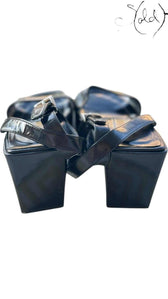 PRADA Black Patent Platform Sandals – Riviera Curve Edition, Hardware detail | Sold Attire